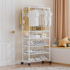 Double Pole Coat Rack Movable 5 Layer Clothes Rack