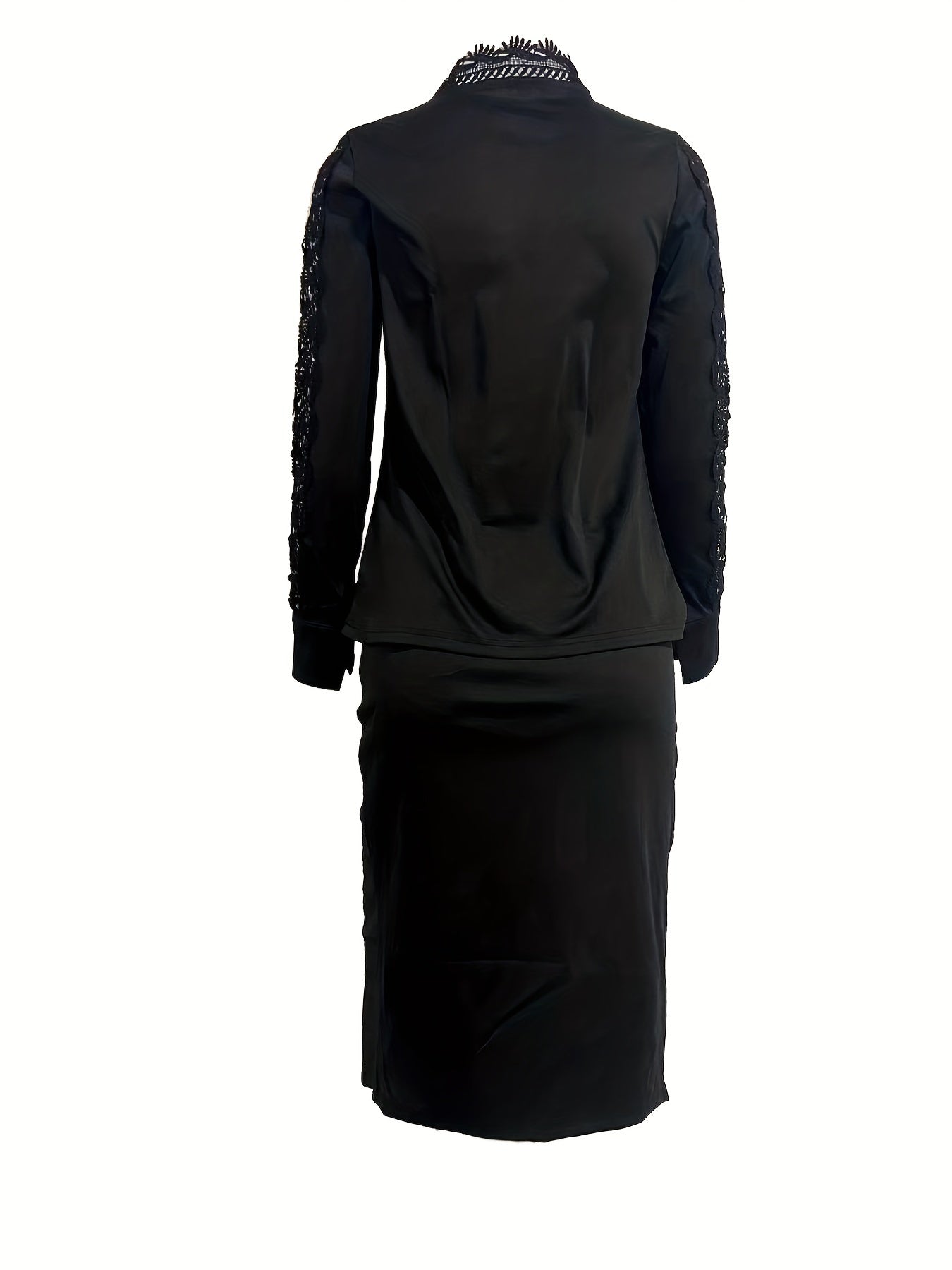 Lace Stitching Split Dress Long Sleeve Ruched