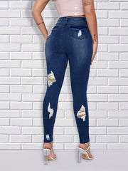 Mid Rise Skinny Jeans Distressed Denim Pants Women's Denim Jeans