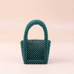 Mini Bead Woven Handbag Plastic Lipstick Clutch Bag Pearl Tote Bag