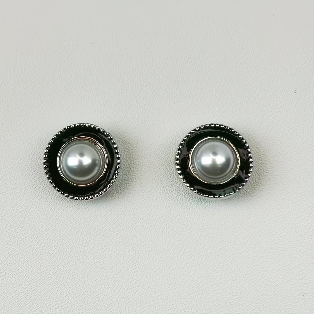 2pcs Round Shirt Button Covers with Pearl & Geometric Design