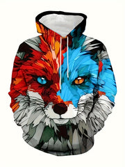 Art Style Fox Print Hoodies For Men Graphic Sweatshirt Comfy Hooded Pullover