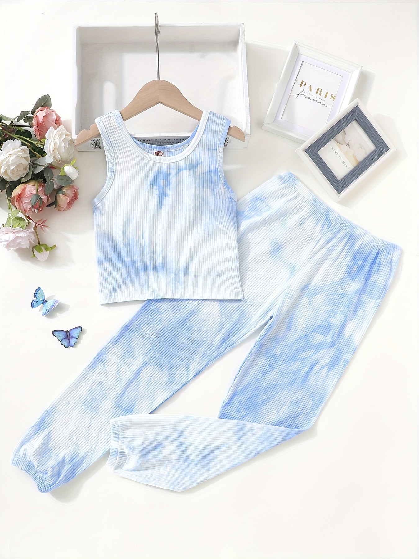 2pcs Girls Tie Dye Tank Top & Pants Set Summer Kids Clothes