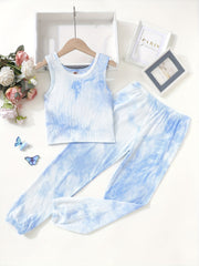 2pcs Girls Tie Dye Tank Top & Pants Set Summer Kids Clothes