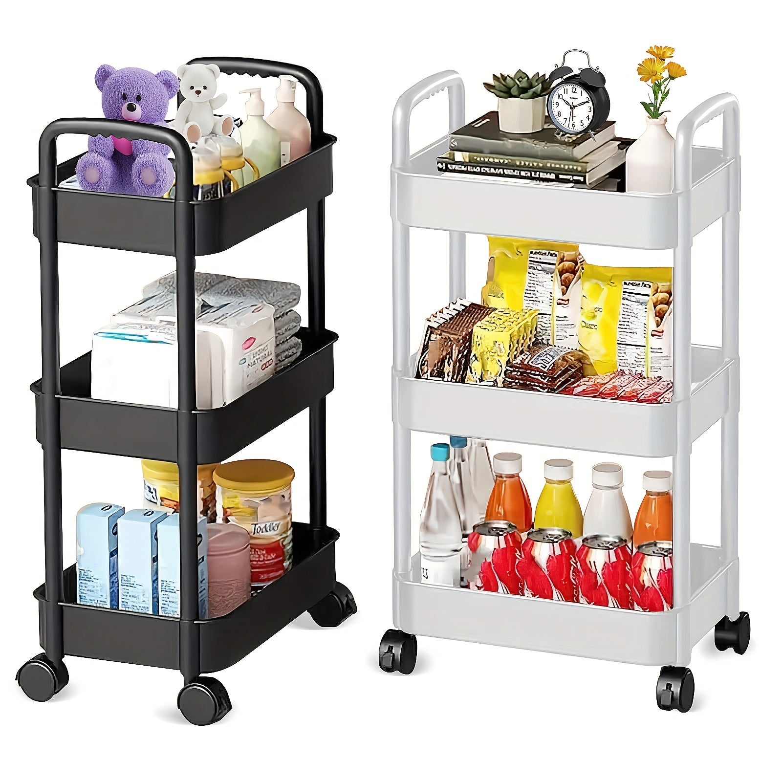 3-Layer Movable Storage Cart with Handle and Lockable Casters