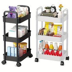 3-Layer Movable Storage Cart with Handle and Lockable Casters