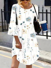 Floral Bell Sleeve Dress Loose Fit