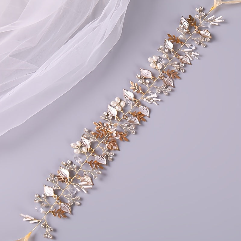 Pearl Rhinestone Leaf Head Piece Wedding Bridal Hair Accessory