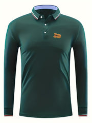 Men's Peanut Print Polo Shirt Stretch Button Up Long Sleeve for Spring Fall