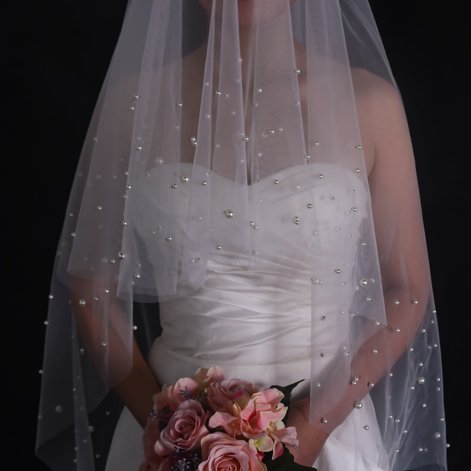Double Layer Bridal Veil with Pearl Embellishments and Hair Comb