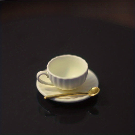 Dollhouse Coffee Cup Set with Golden Spoon and Plate