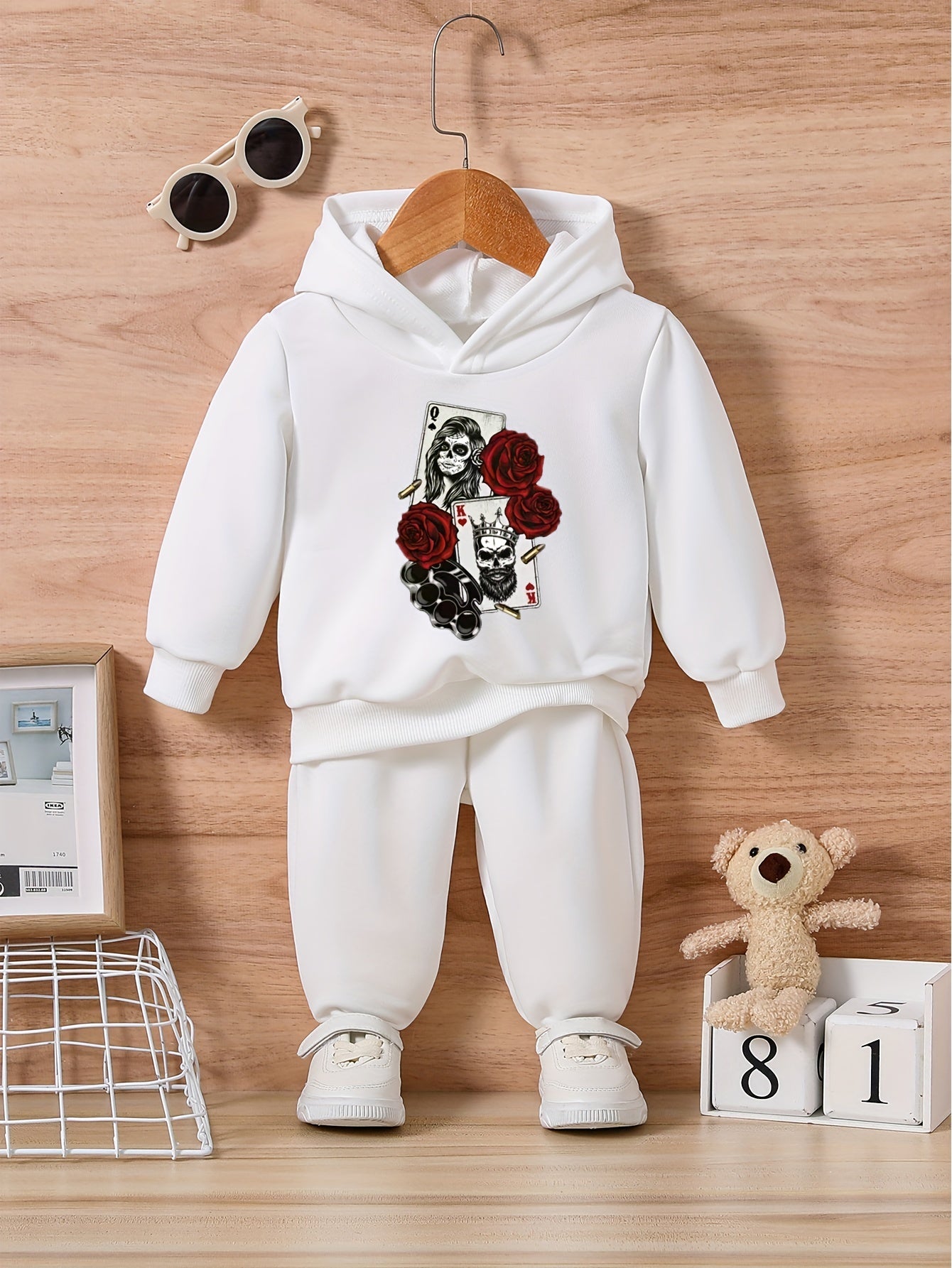 ROSE & POKER & SKULL Graphic Spooky Outfit Toddler Baby Set
