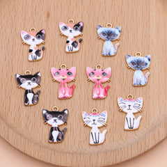 10Pcs Enamel Cat Charms for Jewelry Making DIY Necklace Earrings