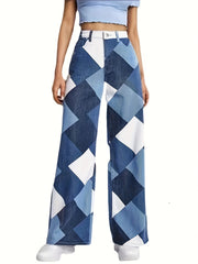 Geometric Print Straight Jeans Loose Fit Denim Pants