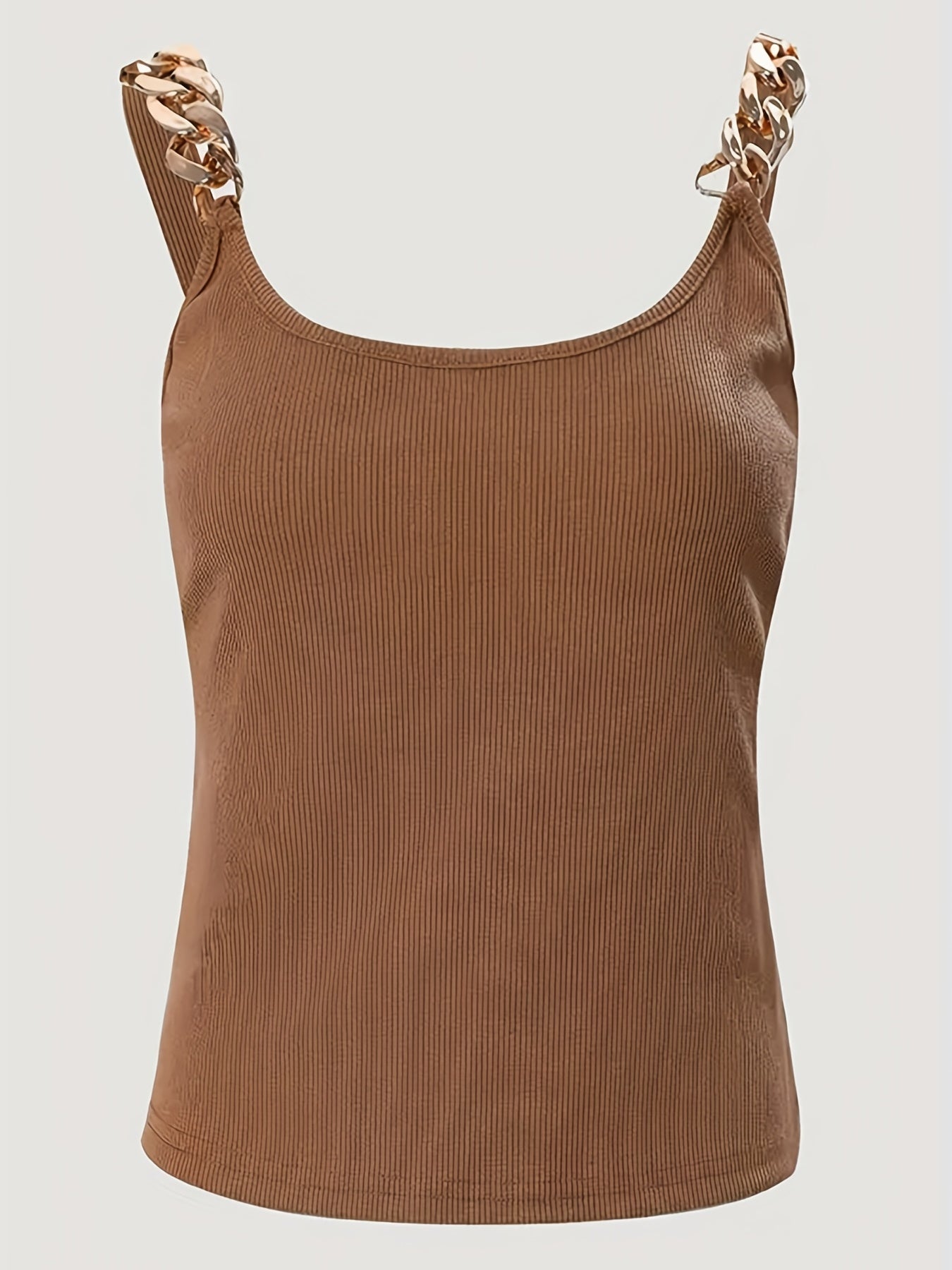 Versatile Chain Cami Top Sexy Crew Neck Slim Summer Sleeveless Top
