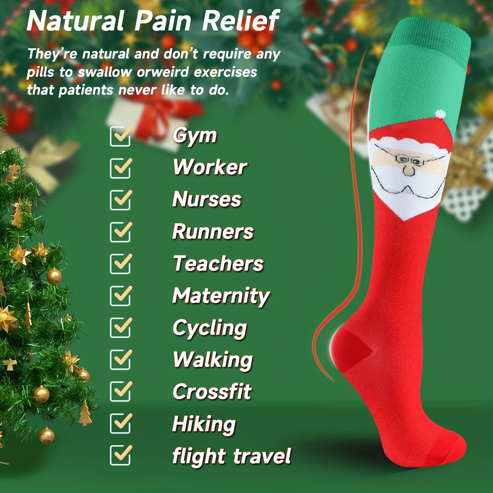 4 Pairs Christmas Compression Socks for Women & Men 20-30 mmHg
