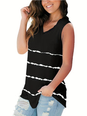 Striped Print Tank Top V Neck Sleeveless Summer Top