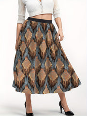 Abstract Print Maxi Skirt High Rise Elastic Waistband
