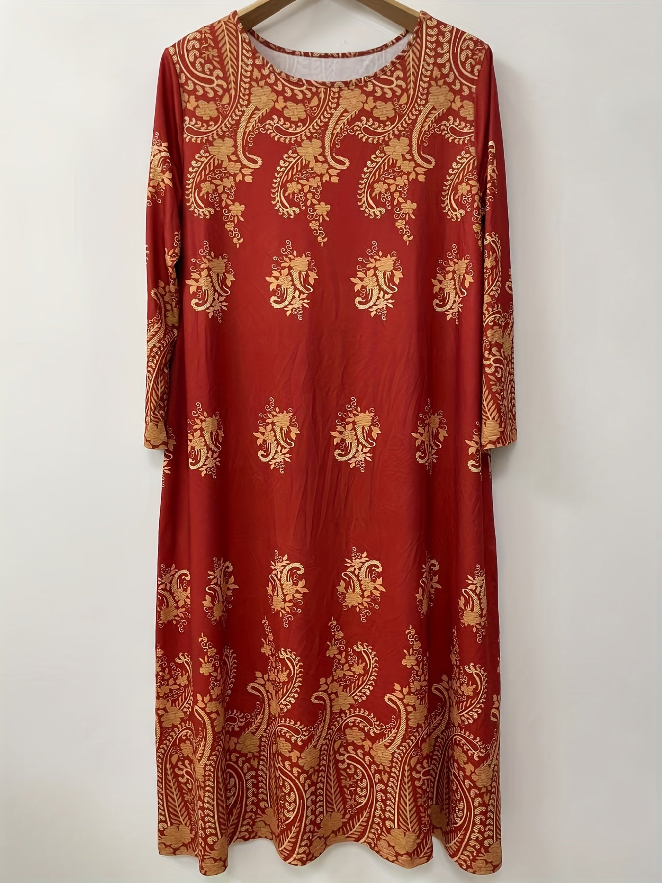 Boho Dress Paisley Print Long Sleeve Maxi Dress