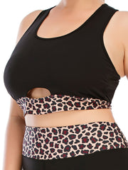 Colorblock Leopard Print Cut Out Sports Bra Plus Size