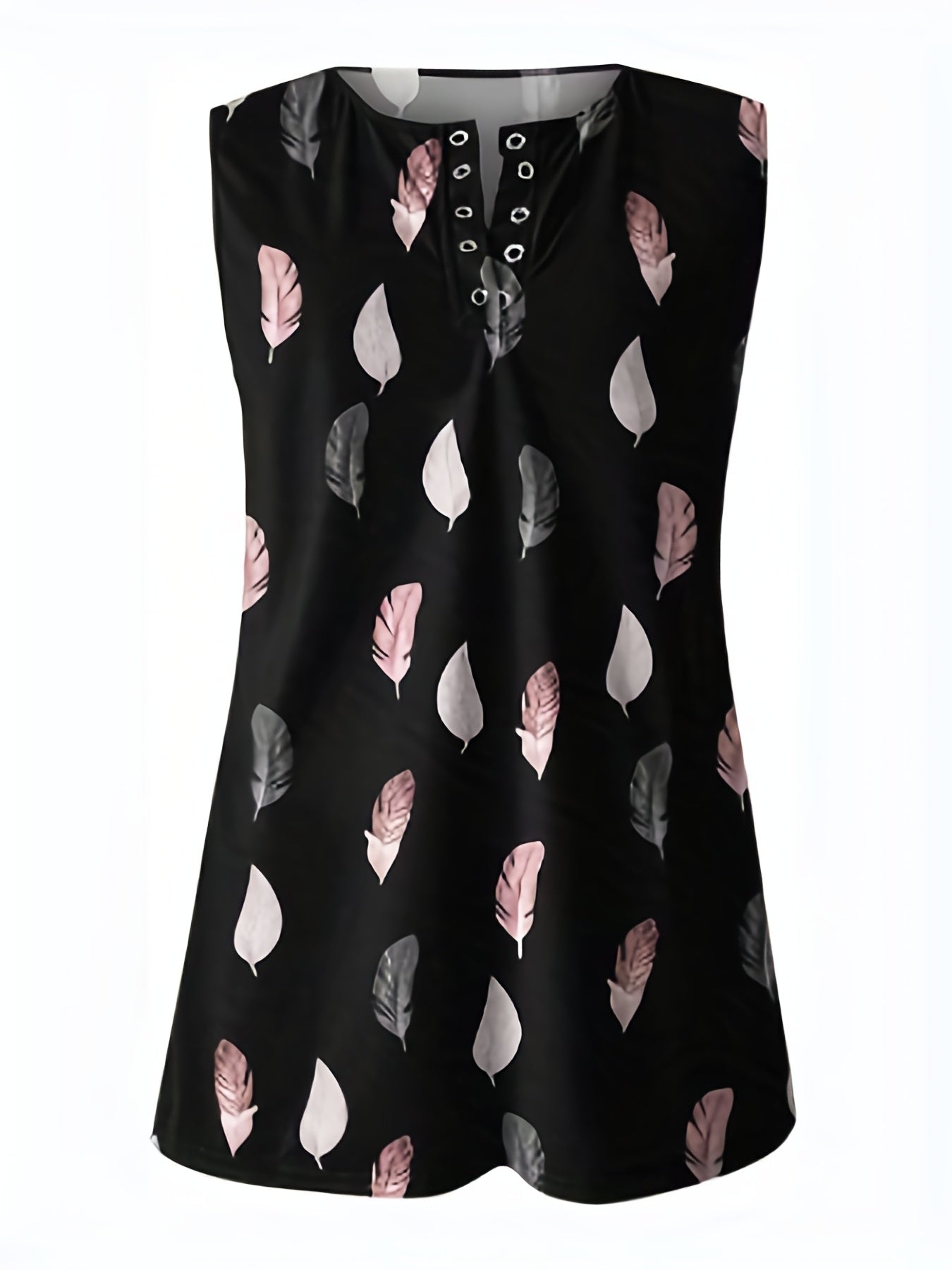 Feather Print Buckle Front Tank Top Women's Summer Sleeveless Top