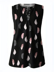 Feather Print Buckle Front Tank Top Women's Summer Sleeveless Top