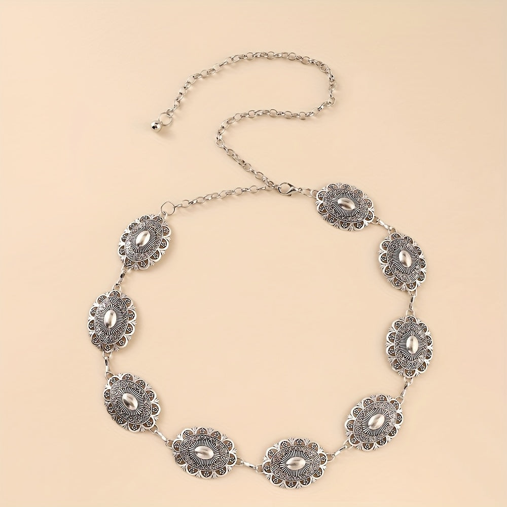 Boho Carved Metal Chain Belt for Women