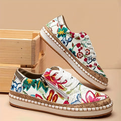 Women's Side Zipper Flat Shoes Lightweight Lace Up Outdoor Shoes