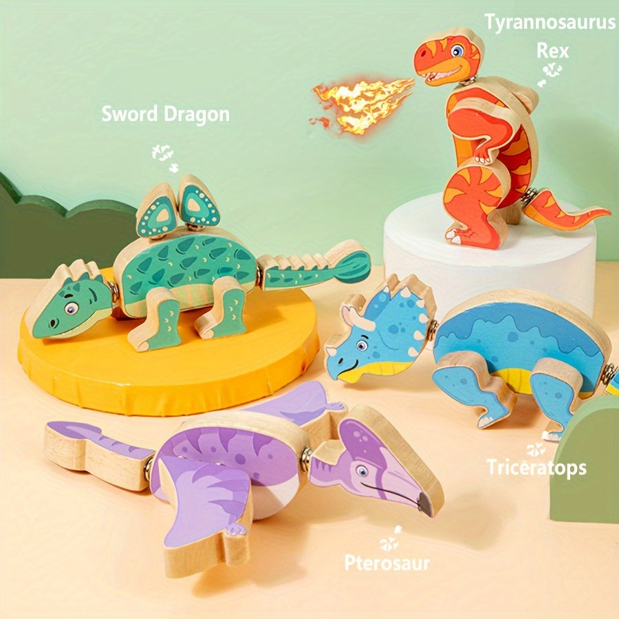 Wooden Dinosaur Building Blocks Toy for Ages 6-12