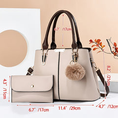 Classic Tote Bag With Clutch - Pom Pom Shoulder Bag