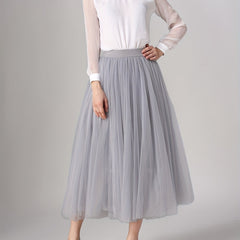High Waist Mesh A-line Skirt Solid Casual