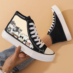 Girl's High Top Cat Pattern Skate Shoes Non Slip Sneakers