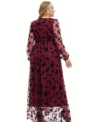 Women's Floral Print Surplice Neck Mesh Dress