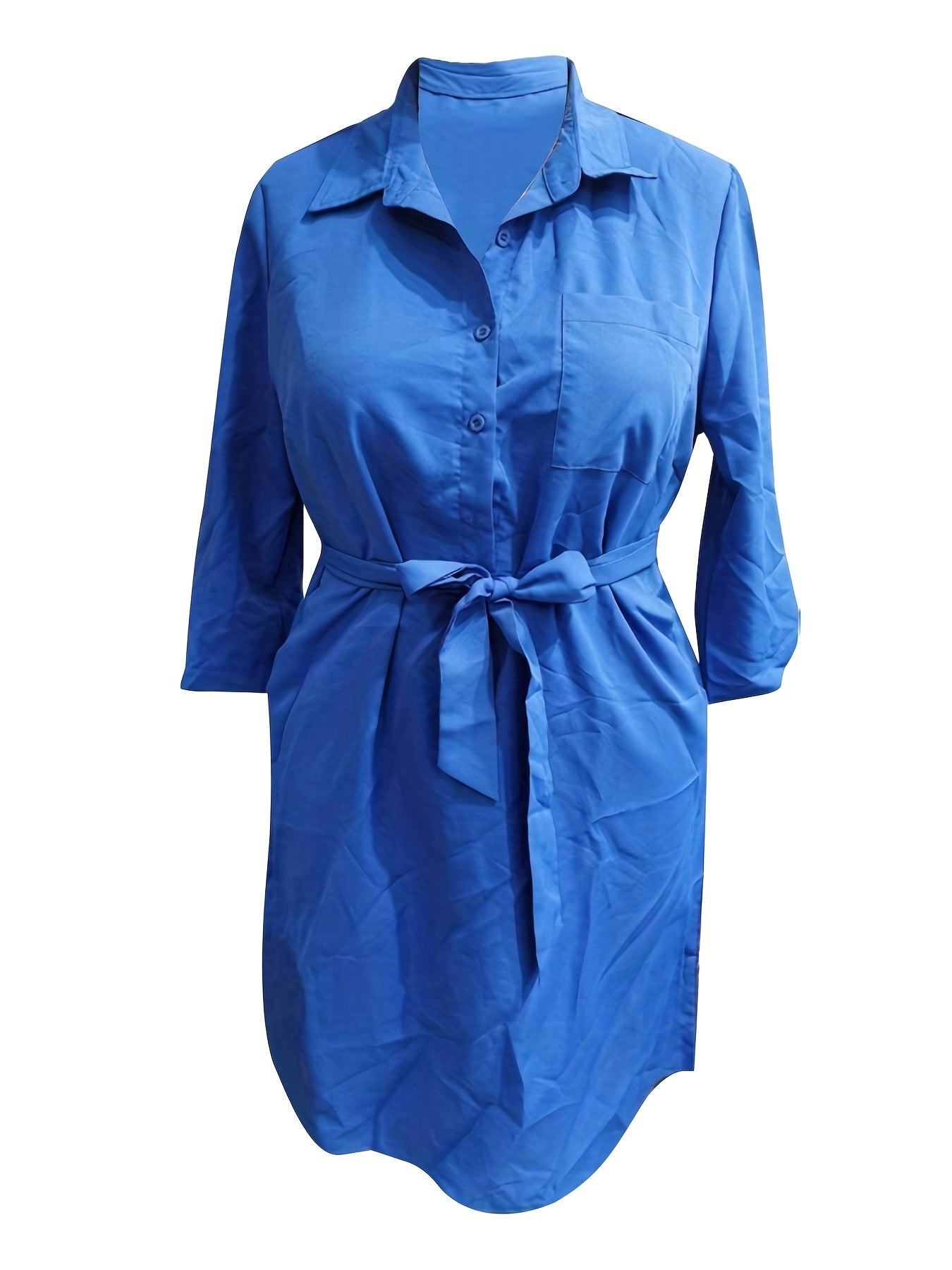Women's Solid Polo Neck Midi Dress With Belt