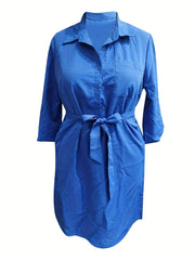 Women's Solid Polo Neck Midi Dress With Belt
