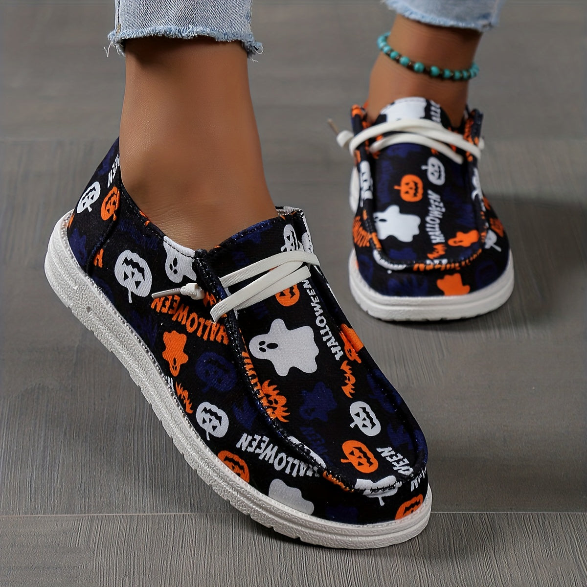 Women's Pumpkin Print Shoes Slip On Low Round Toe Flat Lightweight Shoes
