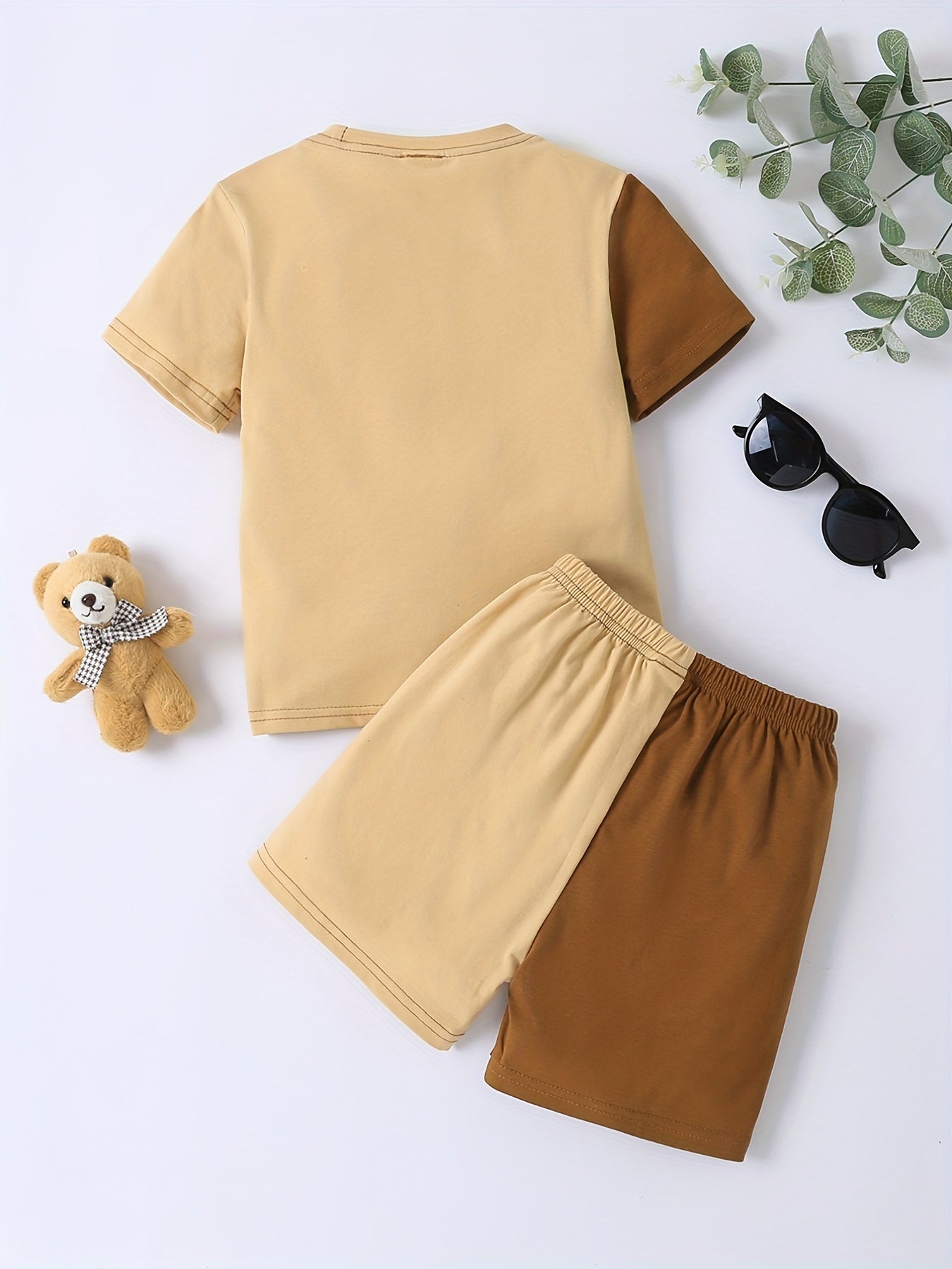 Boys Casual Bear Graphic T Shirt & Shorts Set for Summer