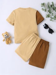 Boys Casual Bear Graphic T Shirt & Shorts Set for Summer