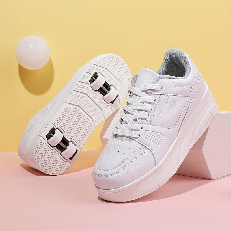 Girl's Lace Up Roller Shoes Comfy Detachable Wheel Skate Sneakers For Kids Teen