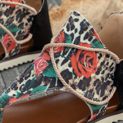 Rose & Leopard Print Thong Sandals Women