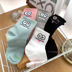 5 Pairs Funny Expression Print Comfy Mid Tube Socks