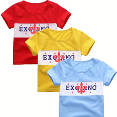 Summer Boys Stitching Letter Print T-shirts 3pcs