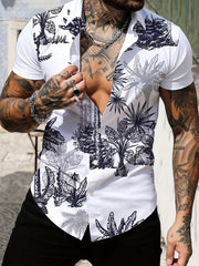 Coconut Tree Print Hawaiian Shirt - Men's Casual Short Sleeve Shirt
