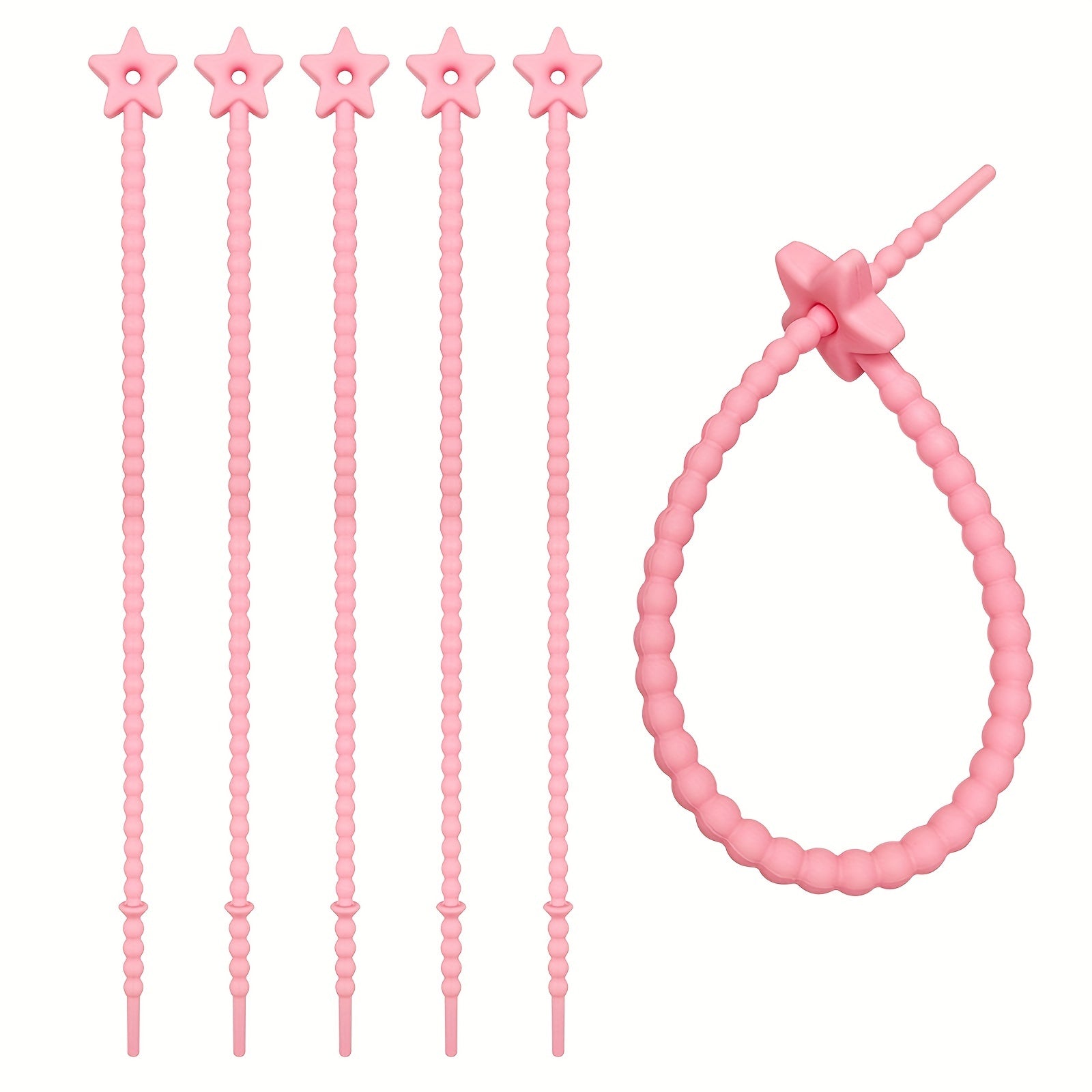 Set of 5 Star-Shaped Silicone Zip Ties for Charging Cords