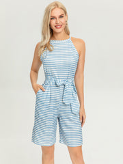 Women's Striped Sleeveless Jumpsuit Wide Leg Pant Party Dressy Jumpsuit
