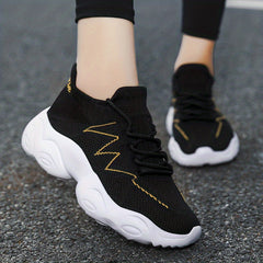 Women's Knit Chunky Sneakers Lace Up Sock Shoes