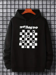 Checkerboard Print Hoodie Men's Casual Graphic Pullover Hoodie