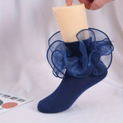 Kids Lace Dance Short Socks Large Flowers