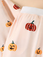 Halloween Pumpkin Head Sweatshirt Pants Set for Kids