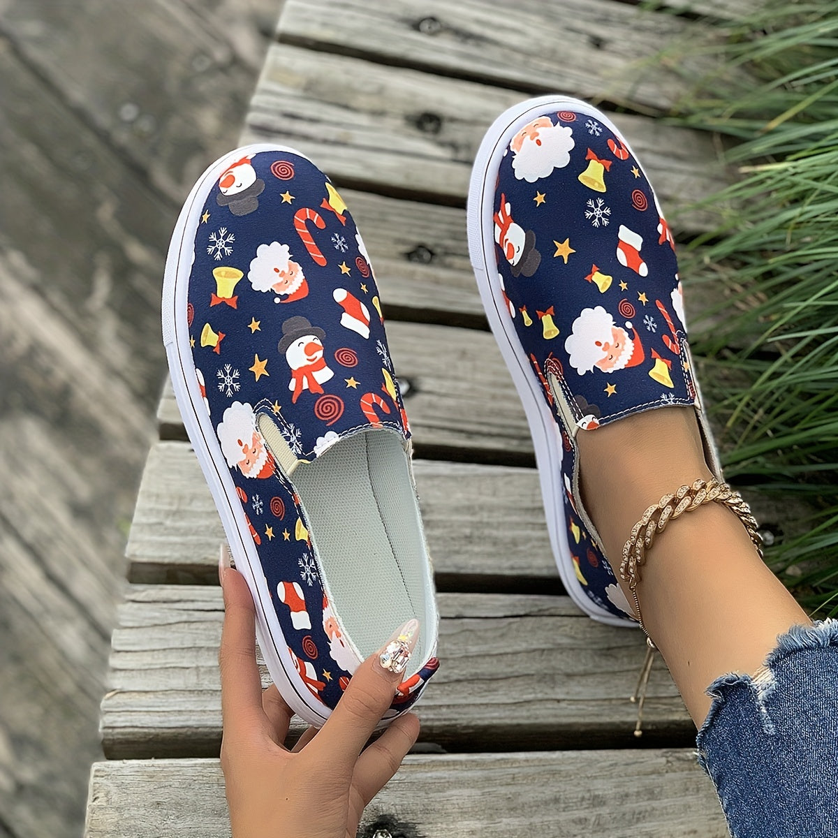 Christmas Snowman Pattern Soft Thick Bottom Slip On Loafers Shoes